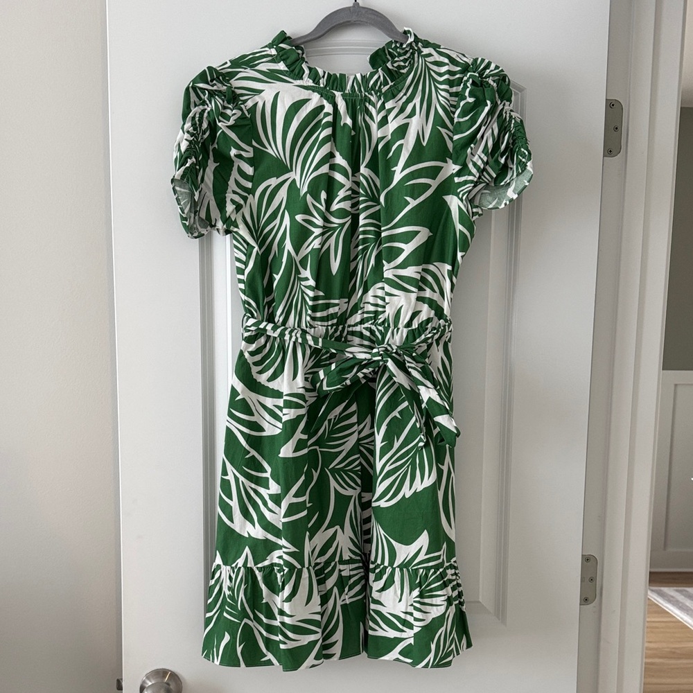 THML Green and White Palm-Print Mini Dress